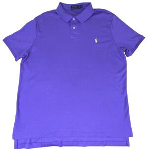Polo Ralph Lauren Custom Slim Fit Purple Polo Shirt XL Yellow‎ Pony Logo Cotton